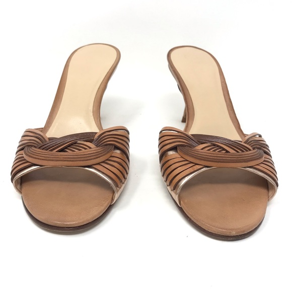 SOLD🎉Cole Haan Leather Slip On Heels Tan Gold - Picture 4 of 7